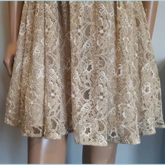 🩵MAX & CLEO Strapless Lace Dress Fit & Flare Bridal Shower Cocktail Neutral - Picture 8 of 12